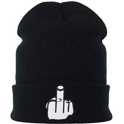 EXPRESS-STICKEREI Strickmütze mit Mittelfinger Stinkefinger Heavy Metal Beanie Wintermütze/Wollmütze Rockn Roll Biker Accessoire Unisex Beanie Cap Männer Frauen Seemannsmütze/Rollmütze Cap von EXPRESS-STICKEREI