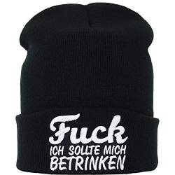 EXPRESS-STICKEREI Strickmütze: Fuck ICH SOLLTE Mich BETRINKEN Lustiger Bierliebhaber Spruch Heavy Metal Streetwear Wintermütze/Wollmütze Männer Frauen Rollmütze OneSize Beanie Cap von EXPRESS-STICKEREI