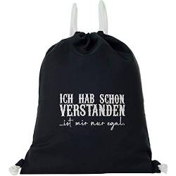 EXPRESS-STICKEREI Turnbeutel Funny Spruch | Beutel schwarz wasserdicht Sportbeutel Gymbag | Frauen Männer Rucksack | Sporttasche (Ich hab schon verstanden, ist mir nur egal - Turnbeutel) von EXPRESS-STICKEREI