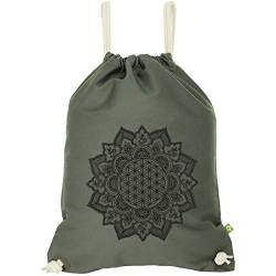 EXPRESS-STICKEREI Yoga Turnbeutel mit Mandala Mädchen Sportbeutel mit Lebensblume Gymsack für Frauen/Männer Gym Bag robuste Beuteltasche mit Kordelzug Kinder Rucksack wasserdicht beige von EXPRESS-STICKEREI