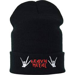 Heavy Metal Beanie cap mano cornuta | Rockn Roll Biker Mütze Motorrad Accessory Warme Wintermütze/Wollmütze Unisex Männer Frauen Seemanns-Mütze/Rollmütze Arbeitsmütze Long Beanie Cap von EXPRESS-STICKEREI