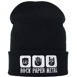 Heavy Metal Strickmütze: Rock - Metal - Paper Gothic Beanie warme Wintermütze Wollhaube/Rollmütze Biker Beanie lustig Unisex Männer Frauen Teenager Motorrad Streetwear OneSize von EXPRESS-STICKEREI