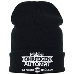 Lustige Strickmütze MOBILER OHRFEIGENAUTOMAT Wintermütze/Seemannsmütze mit Krempe bestickt Wollmütze Herren Haube Damen Streetwear Geschenk Biker Rollmütze/Arbeitsmütze Beanie onesize von EXPRESS-STICKEREI