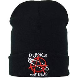 Punk Strickmütze Punks not Dead Lustiger Streetwear Spruch/Anarchy Rock Heavy Metal Wintermütze Unisex Männer Frauen Haube/Seemannsmütze/Rollmütze Arbeitsmütze Beanie Cap von EXPRESS-STICKEREI