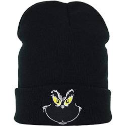 Smiley Strickmütze Grinch warme Winter Wollmütze/Haube/Seemannsmütze/Rollmütze Arbeitsmütze Beanie Unisex Teenager Streetwear Anti Weihnachten lustiges Geschenk von EXPRESS-STICKEREI