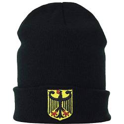 Strickmütze Arbeitsmütze mit Deutschland Wappen Beanie Cap Germany Adler Wintermütze/Wollmütze/Haube Männer Geschenk Deutscher Adler Seemannsmütze | schwarz | OneSize von EXPRESS-STICKEREI