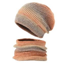 EXQUILEG Winterset für 2-Teilig bestehend aus Loop-Schal und Wintermütze, Frauen Mädchen Unisex Zopfmuster Strickmütze Winter Kombi Geschenkset (Orange) von EXQUILEG