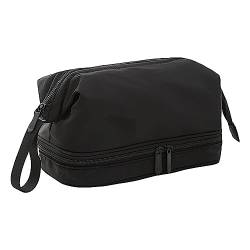 Kosmetiktasche Damen groß, Schminktasche Tragbare Reise Make Up Bag, Groß Kapazität Kosmetiktasche Kulturtasche mit Doppeltem Design, kulturbeutel Damen (Schwarz) von EXQUILEG