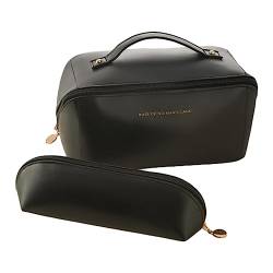 Kulturtasche Damen, Kosmetiktasche Schminktasche Reise Make-up Bag mit Pinsel reiseetui, Tragbarer Kosmetik Organizer Reisekosmetiktasche (Schwarz) von EXQUILEG