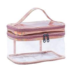 Transparent Kosmetiktasche, Kulturbeutel Doppelschichtige, Wasserdicht Reise Makeup Tasche Durchsichtiger Waschbeutel für Frauen und Mädchen (Rosa)… von EXQUILEG