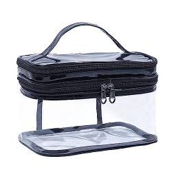 Transparent Kosmetiktasche, Kulturbeutel Doppelschichtige, Wasserdicht Reise Makeup Tasche Durchsichtiger Waschbeutel für Frauen und Mädchen (Schwarz)… von EXQUILEG