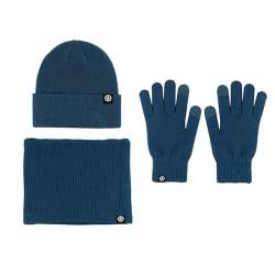 EXQULEG Herren Damen Winter Mütze Schal und Touchscreen Handschuhe Set Unisex Beanie Mütze Warme Strickmütze Strickschal Touchscreen Handschuhe 3-in-1 Winterset (Blau) von EXQULEG