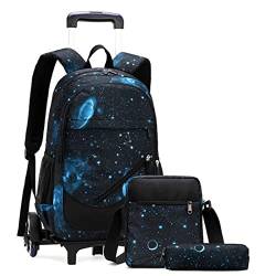 Trolley Rucksack mit Rollen, Schultasche Sets, Schulrucksack Schulranzen Kinder Trolley Rucksack Für Jungen und Mädchen (F) von EXQULEG