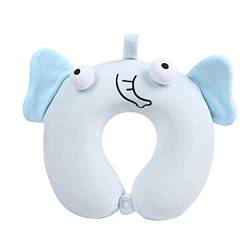 U-Shaped Cartoon Nackenkissen,Kinder Reisekissen Travel Pillow, Neck Pillow für Zug, Flugzeug, Auto, Bus, Schiff (Blauer Elefant) von EXQULEG