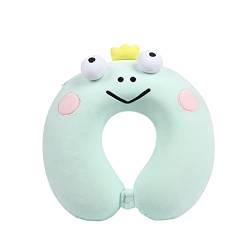 U-Shaped Cartoon Nackenkissen,Kinder Reisekissen Travel Pillow, Neck Pillow für Zug, Flugzeug, Auto, Bus, Schiff (Grüner Frosch) von EXQULEG