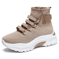 EXSADER Damen Schuhe Freizeitschuhe Turnschuhe Atmungsaktiv Leichtgewichts Bequem Arbeitschuhe Trainer Outdoor Walking Slip On Sneakers, Farbe beige, Size 40 von EXSADER