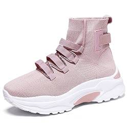 EXSADER Damen Schuhe Freizeitschuhe Turnschuhe Atmungsaktiv Leichtgewichts Bequem Arbeitschuhe Trainer Outdoor Walking Slip On Sneakers, Farbe pink, Size 37 von EXSADER