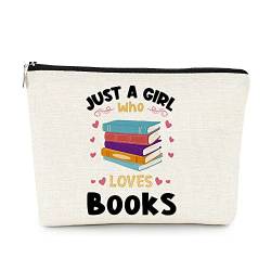 EXUQO Kosmetiktasche mit Aufschrift Just a Girl Who Loves Books, Kosmetiktasche, Reise-Kulturbeutel, mit Reißverschluss, Geschenk für Buchliebhaber, Mädchen, Bücherwurm, Frauen, von EXUQO