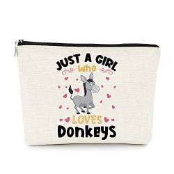 EXUQO Kosmetiktasche mit Aufschrift Just a Girl Who Loves Donkey, niedlicher Esel, Kosmetiktasche, Reise-Kulturbeutel, mit Reißverschluss, Geschenke für Esel-Liebhaber, Esel-Geschenke für Frauen und von EXUQO