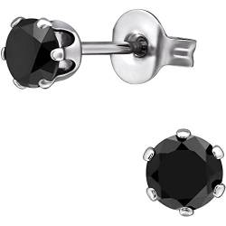 EYS JEWELRY Chirurgenstahl Ohrringe mit Zirkonia Kristallen - 4 mm onyx-schwarz - 316L Edelstahl Stecker - Ohrstecker für Damen von EYS JEWELRY