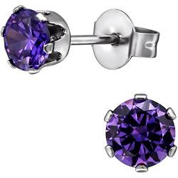 EYS JEWELRY Chirurgenstahl Ohrringe mit funkelnden Zirkonia Kristallen - 5 mm amethyst-lila - 316L Edelstahl Stecker - Ohrstecker für Damen von EYS JEWELRY