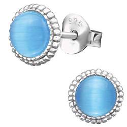 EYS JEWELRY Damen Ohrringe Silber 925 - runde Katzenaugen - 7 mm blau - Ohrstecker Stecker von EYS JEWELRY