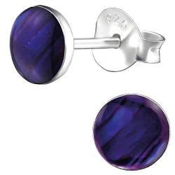 EYS JEWELRY Damen Ohrringe rund Abalone Paua Muschel Purple-Lila 925 Sterling Silber 6 mm Ohrstecker Damenohrringe Damenohrstecker von EYS JEWELRY