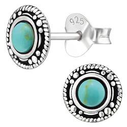 EYS JEWELRY Ohrringe Silber 925 Damen rund Ohrstecker oxidiert 7mm türkis Vintage Schmuck Geschenke für Frauen im Schmucketui von EYS JEWELRY