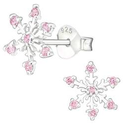 EYS JEWELRY Ohrringe Silber 925 Stecker Schneeflocken mit Zirkonia Kristallen 10 mm rosa Weihnachtsohrringe Weihnachtsschmuck Schneeflocke Ohrstecker Weihnachten Schmuck Geschenke für Frauen von EYS JEWELRY