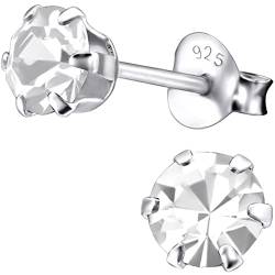 EYS JEWELRY Ohrringe Silber 925 für Damen - 5 mm Zirkonia kristall-weiß - runde Kristall Ohrstecker von EYS JEWELRY
