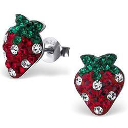 EYS JEWELRY Ohrstecker Damen Erdbeeren 925 Sterling Silber Preciosa Elements Glitzer Kristalle rot Damen-Ohrringe von EYS JEWELRY