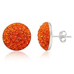 EYS JEWELRY Ohrstecker Damen Halbkugeln rund 925 Sterling Silber Preciosa Elements Glitzer Kristalle sonnen-orange Damen-Ohrringe von EYS JEWELRY