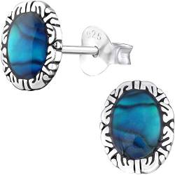EYS JEWELRY Ohrstecker Damen Oval 925 Sterling Silber oxidiert Abalone Paua Muschel dunkel-blau Damen-Ohrringe von EYS JEWELRY