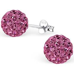 EYS JEWELRY Ohrstecker Damen Perlen 925 Sterling Silber Preciosa Elements Glitzer Kristalle rosa-pink Damen-Ohrringe von EYS JEWELRY