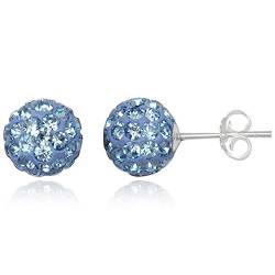 EYS JEWELRY Ohrstecker Damen Perlen 925 Sterling Silber Preciosa Elements Glitzer Kristalle saphir-blau Damen-Ohrringe von EYS JEWELRY