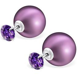 EYS JEWELRY Ohrstecker Damen Perlen 925 Sterling Silber Zirkonia violett-lila Damen-Ohrringe von EYS JEWELRY