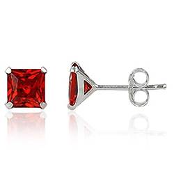 EYS JEWELRY Ohrstecker Damen eckig 925 Sterling Silber Zirkonia granat-rot Damen-Ohrringe von EYS JEWELRY