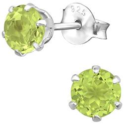 EYS JEWELRY Ohrstecker Damen rund 925 Sterling Silber Peridot hell-grün Damen-Ohrringe von EYS JEWELRY