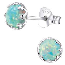 EYS JEWELRY Opal Ohrringe Silber 925 Damen Ohrstecker rund 6 mm grün-blau Schmuck Geschenke für Frauen im Schmucketui von EYS JEWELRY