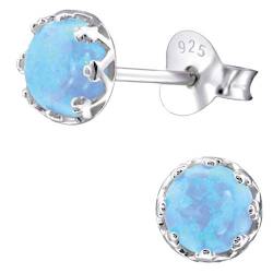 EYS JEWELRY Opal Ohrringe Silber 925 Damen Ohrstecker rund 6 mm hell-blau Schmuck Geschenke für Frauen im Schmucketui von EYS JEWELRY