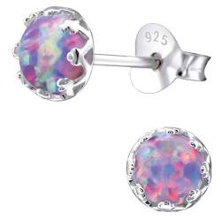 EYS JEWELRY Opal Ohrringe Silber 925 Damen Ohrstecker rund 6 mm lila-violett Schmuck Geschenke für Frauen im Schmucketui von EYS JEWELRY