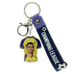 EZB Christiano Ronaldo Al Nassr Fußball Schlüsselanhänger | Dekorativer doppelseitiger Schlüsselanhänger Geschenkidee | Ronaldo Al Nassr Schlüsselanhänger, blau, One size von EZB