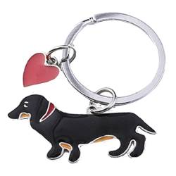 EZB Entzückender Wursthund Welpe Schlüsselanhänger | Dekorativer Schlüsselanhänger Geschenkidee für Hundeliebhaber | Dackel mit Herz, Schwarz , One size von EZB