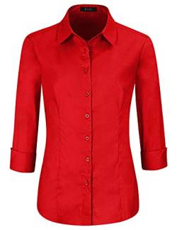 EZEN Damen-Hemdbluse mit schmalem Schnitt, langärmelig, dehnbar, mit Knopfleiste, 4/3 - Rot, XX-Large von EZEN