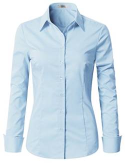 EZEN Damen-Hemdbluse mit schmalem Schnitt, langärmelig, dehnbar, mit Knopfleiste - Blau - Klein von EZEN