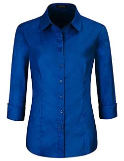 EZEN Damen Slim Fit Langarm Stretch Button Down Kragen Hemd Bluse, Wbds003-4/3 Kobalt, XX-Large von EZEN