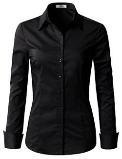 EZEN Damen Slim Fit Langarm Stretch Knopfleiste Büro formelle Casual Hemd Bluse - Schwarz - Klein von EZEN