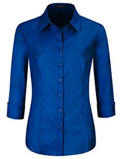 EZEN Damen Slim Fit Langarm Stretchy Button Down Kragen Büro Formal Freizeit Hemd Bluse, 4/3 Kobalt, Groß von EZEN