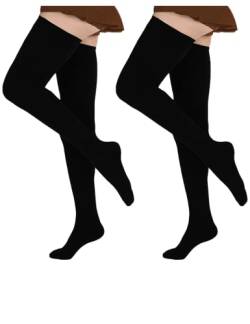 EZFS PLUS Oberschenkelhohe Socken für Frauen Extra Lang und Dick Overknee Baumwolle Stiefel Strümpfe Beinwärmer für Mädchen, Schwarz, 2 Paar von EZFS PLUS