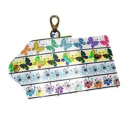 EZIOLY Auto-Schlüsselanhänger mit bunten Schmetterlingen, PU-Leder, mit 6 Haken und 1 Schlüsselanhänger/Ring, Mehrfarbig, Einheitsgröße von EZIOLY